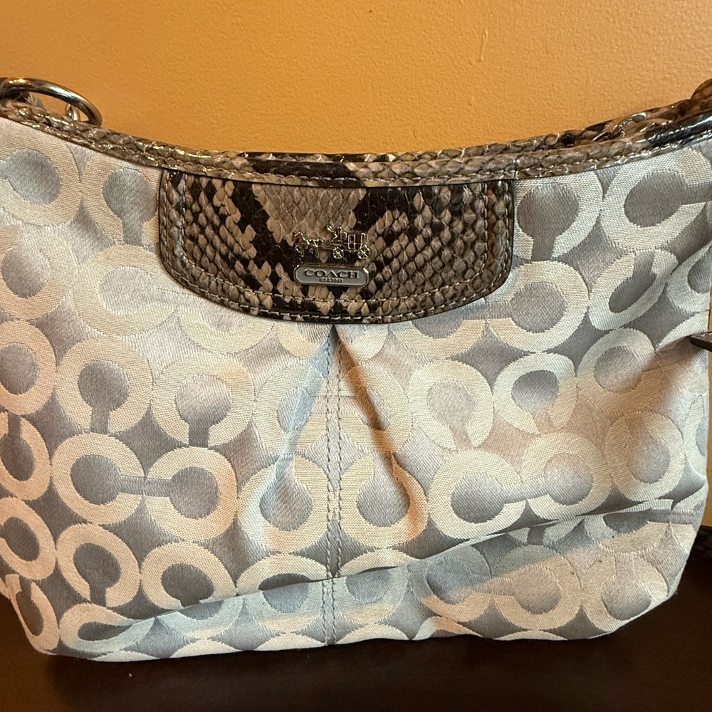 Coach Silver and Brown Patterned Shoulder Bag